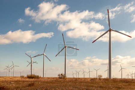 Photo for Wind turbine farm over the blue clouded sky - Royalty Free Image