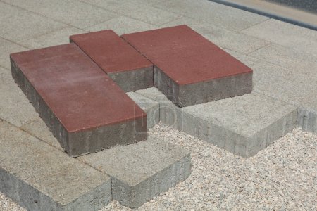 Photo for Pedestrian path with paver bricks. Sidewalk pavement - Royalty Free Image