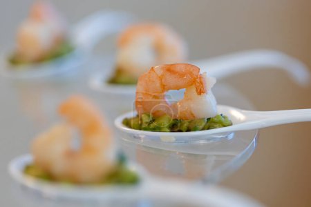 Photo for Appetizer with shrimp. Catering. Close up - Royalty Free Image