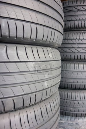 Photo for Close up view of tires in a car shop - Royalty Free Image