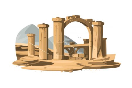 Illustration for Ancient Ruins Landscape, vector illustration. Depicts historical decayed architecture, evoking mystery and exploration. - Royalty Free Image