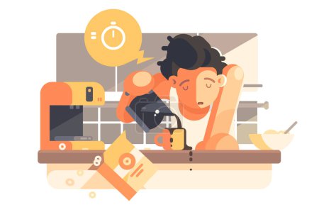 Morning Coffee Routine, vector illustration. Captures busy early hours.