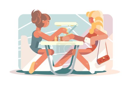 Nail Salon Session, vector illustration. Beauty care, pampering atmosphere.