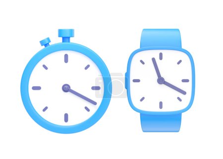 Photo for Clock 3d render icon set - simple alarm timer concept, red retro style alarmclock and morning awakening illustration. Circle watch with dial, old reminder for deadline on white background - Royalty Free Image