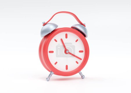 Photo for Clock 3d render icon - simple alarm timer concept, red retro style alarmclock with arrows. Morning awakening illustration. Circle watch with dial, old reminder for deadline on white background - Royalty Free Image