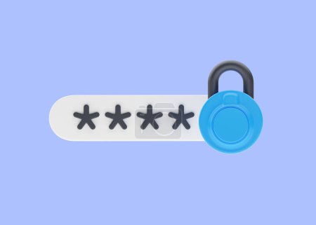 Photo for Password 3d render icon - code field, simple privacy illustration and blue secure login label. Privacy badge, lock element and safe pictogram concept isolated on white background - Royalty Free Image