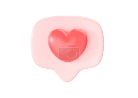 3d social media love heart icon render - message bubble for chat and network speech on mobile phone. Valentine flying baloon concept for ig, dialog symbol isolated on white backgound