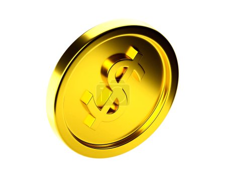 Photo for 3d render coin - dollar game icon, casino usd currency and finance badge. Cartoon money symbol, bank payment yellow concept. Reward gold sign isolated on white background - Royalty Free Image