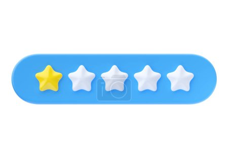 Photo for Review 3d render icon - 1 gold star customer very bad quality review, rate experience service cartoon illustration. One positive feedback, good reputation yellow sign isolated on white background - Royalty Free Image