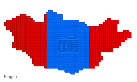 Photo for The illustrated country shape of Mongolia created from a small vector drawing cubes in flag colors - Royalty Free Image