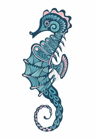 Seahorse vector illustration maori style tattoo. Stylized graphic seahorse. 