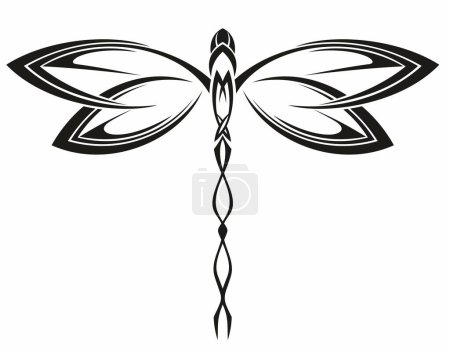 Téléchargez les illustrations : Dragonfly. L'art linéaire. Abstrait geometric dragonfly insect. Pochoir pour panneau décoratif en bois, métal, papier. - en licence libre de droit