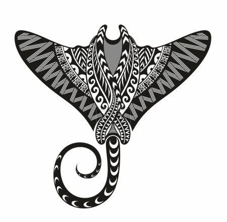 Illustration for Manta ray in Maori style. Tattoo sketch tribal ethno style. Tattoo for divers. - Royalty Free Image