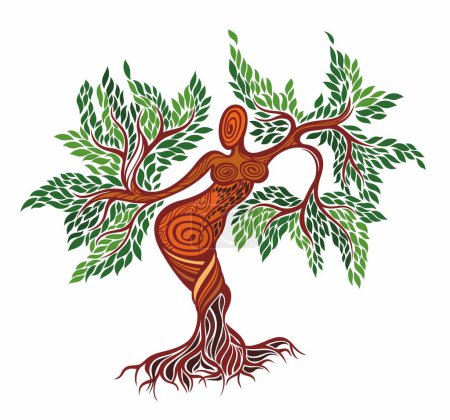 Ilustración de Logotipo abstracto del árbol humano. Árbol seco único Vector ilustración, árbol abstracto dibujado a mano con forma de mujer. - Imagen libre de derechos