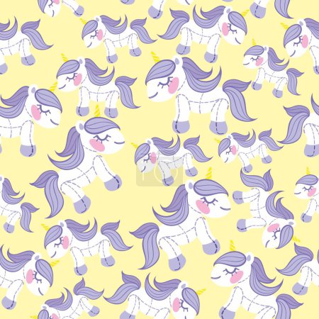 Unicorn . Vector seamless pattern with cute unicorns on yellow background