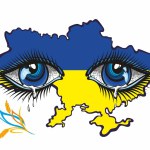 Sad Ukrainian woman eyes is crying.  Support Ukraine. Support for the country during the occupation. Blue yellow colors