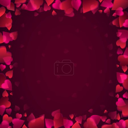 Valentines greetings background with frame of red  hearts. Valentines frame. Square holiday background, banners, posters, cards, website. Vector illustration