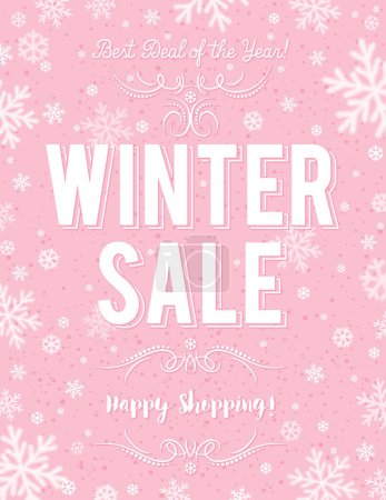 Illustration for Pink Christmas  sale poster with snowflakes, vector illustration - Royalty Free Image
