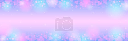 Illustration for Banner with pink valentines hearts. Valentines greeting background. Horizontal holiday background, headers, posters, cards, website. Vector illustration - Royalty Free Image
