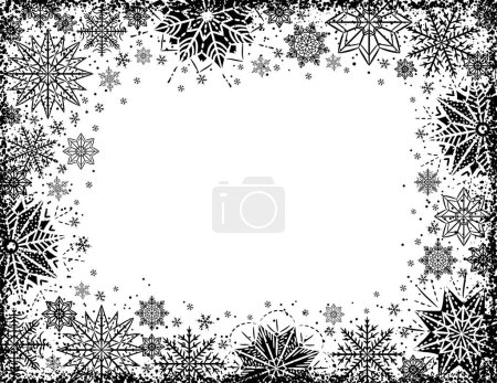 Illustration for Christmas background with  frame of black snowflakes and stars. Vector illustration - Royalty Free Image