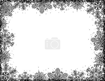 Ilustración de Christmas background with  frame of black snowflakes and stars. Vector illustration - Imagen libre de derechos