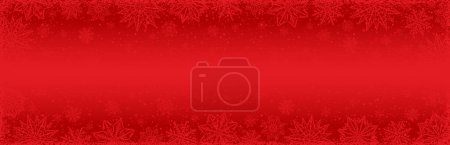 Ilustración de Banner rojo de Navidad con copos de nieve y estrellas. Feliz Navidad y Feliz Año Nuevo banner de felicitación. Horizontal año nuevo fondo, encabezados, carteles, tarjetas, sitio web. Ilustración vectorial - Imagen libre de derechos