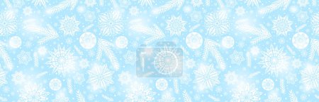 Ilustración de Banner azul de Navidad con copos de nieve y estrellas. Feliz Navidad y Feliz Año Nuevo banner de felicitación. Horizontal año nuevo fondo, encabezados, carteles, tarjetas, sitio web. Ilustración vectorial - Imagen libre de derechos