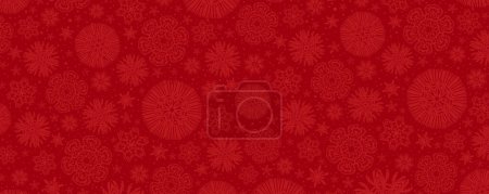 Téléchargez les illustrations : Bannière de Noël rouge avec flocons de neige. Joyeux Noël et bonne année saluant bannière. Horizontal new year fond, en-têtes, affiches, cartes, site web.Illustration vectorielle - en licence libre de droit