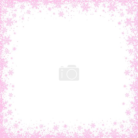 Ilustración de Christmas background with square frame of pink snowflakes. Merry Christmas and Happy New Year greeting banner. Square new year background, headers, posters, cards, website. Vector illustration - Imagen libre de derechos
