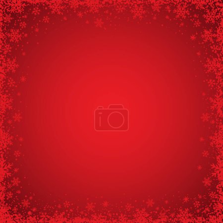 Téléchargez les illustrations : Fond rouge de Noël avec cadre carré de flocons de neige. Joyeux Noël et bonne année saluant bannière. Carré nouvel an fond, en-têtes, affiches, cartes, site web.Illustration vectorielle - en licence libre de droit