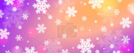 Téléchargez les illustrations : Bannière de Noël rose avec bokeh et flocons de neige flous. Joyeux Noël et bonne année saluant bannière. Horizontal fond de nouvelle année, en-têtes, affiches, cartes, site Web. Illustration vectorielle - en licence libre de droit