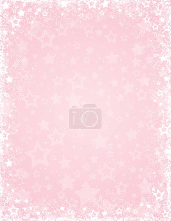 Ilustración de Fondo rosa navideño con marco de copos de nieve blancos y estrellas. Feliz Navidad y Feliz Año Nuevo banner de felicitación. Fondo de año nuevo, encabezados, carteles, tarjetas, sitio web. Ilustración vectorial - Imagen libre de derechos