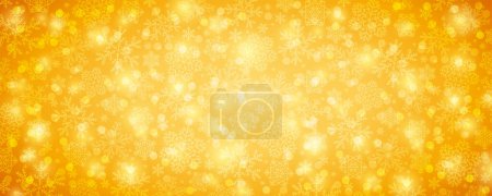 Illustration for Golden Christmas banner with snowflakes and bokeh. Merry Christmas and Happy New Year greeting banner. Horizontal new year background, headers, posters, cards, website. Vector illustration - Royalty Free Image