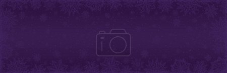 Illustration for Purple Christmas banner with snowflakes and stars. Merry Christmas and Happy New Year greeting banner. Horizontal new year background, headers, posters, cards, website. Vector illustration - Royalty Free Image
