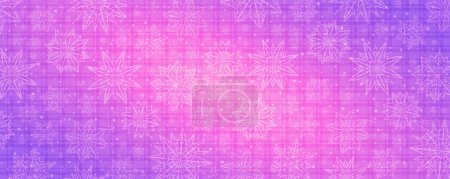 Illustration for Pink Christmas checkered banner with snowflakes. Merry Christmas and Happy New Year greeting banner. Horizontal new year background, headers, posters, cards, website. Vector illustration - Royalty Free Image