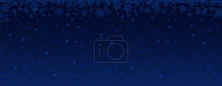 Illustration for Blue Christmas banner with snowflakes and stars. Merry Christmas and Happy New Year greeting banner. Horizontal new year background, headers, posters, cards, website. Vector illustration - Royalty Free Image