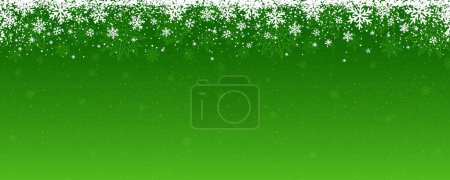 Téléchargez les illustrations : Bannière de Noël verte avec flocons de neige et étoiles. Joyeux Noël et bonne année saluant bannière. Horizontal fond de nouvelle année, en-têtes, affiches, cartes, site Web. Illustration vectorielle - en licence libre de droit