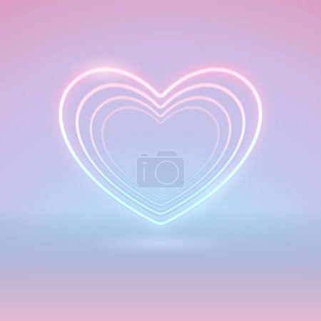 Neon Valentines Heart on Soft Pink Background. Vector clip art for your romantic project.