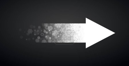 Illustration for White Arrow with Snowflakes Gradient on Black Background - Royalty Free Image