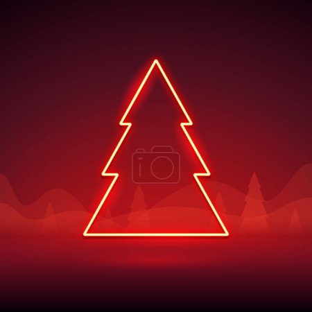 Téléchargez les illustrations : Néon rouge brillant Noël gratuit sur fond sombre. Clip art vectoriel pour votre projet de vacances. - en licence libre de droit