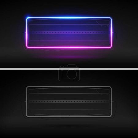 Illustration for Glowing Neon Rectangle Frame Banner Template. On and Off version. Stock vector clipart with copy space. - Royalty Free Image