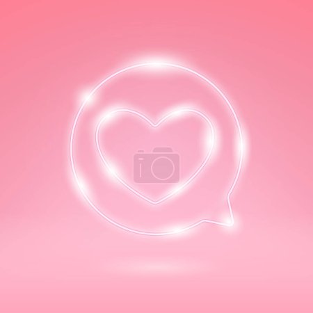 Ilustración de Pink Neon Heart in Speech Bubble. Social media notification icon love, like, favorite. Stock vector clipart. - Imagen libre de derechos