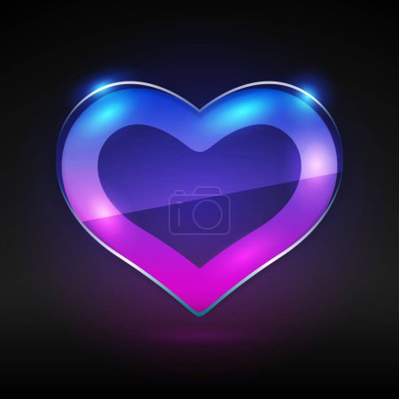 Illustration for Glowing Neon Heart in Transparent Glass Icon. Vector clipart for Valentines Day project. - Royalty Free Image