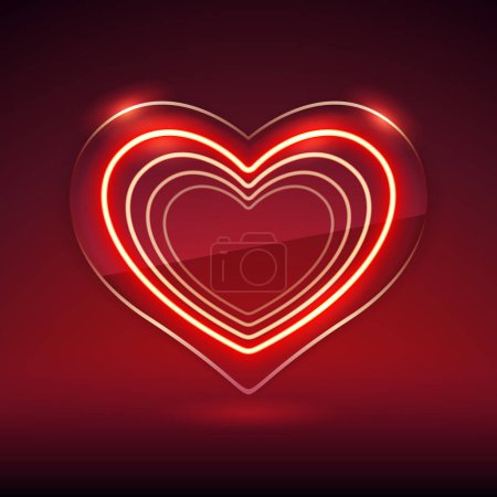 Illustration for Glowing Red Neon Heart in Transparent Glass Icon. Vector clipart for Valentines Day project. - Royalty Free Image