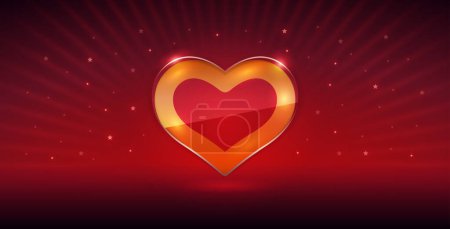 Illustration for Glossy Heart on Red Glowing Background. Vector clipart for Valentines Day project. - Royalty Free Image