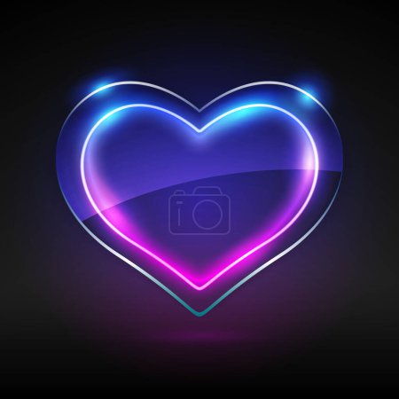 Illustration for Neon Heart in Transparent Glass Icon. Vector clipart for Valentines Day project. - Royalty Free Image