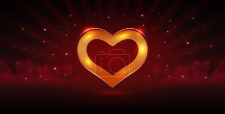 Illustration for Glowing Heart on Dark Red Background. Vector clipart for Valentines Day project. - Royalty Free Image