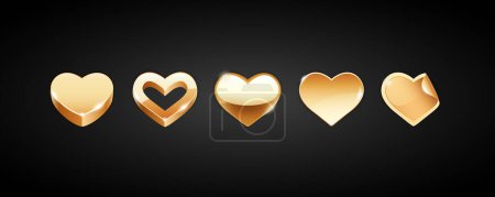 Illustration for Set of Vector Golden Hearts for Romantic Projects. Clipart for Valentines Day and wedding design. - Royalty Free Image