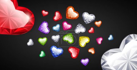 Illustration for Background with Hearts Gemstones for Romantic Jewelry Projects. Clipart for Valentines Day and love design. - Royalty Free Image