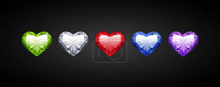 Illustration for Set of Vector Gem Hearts Icons for Romantic Jewelry Projects. Clipart for Valentines Day and wedding design. - Royalty Free Image